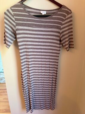 LuLaRoe gray Striped Midi Dress